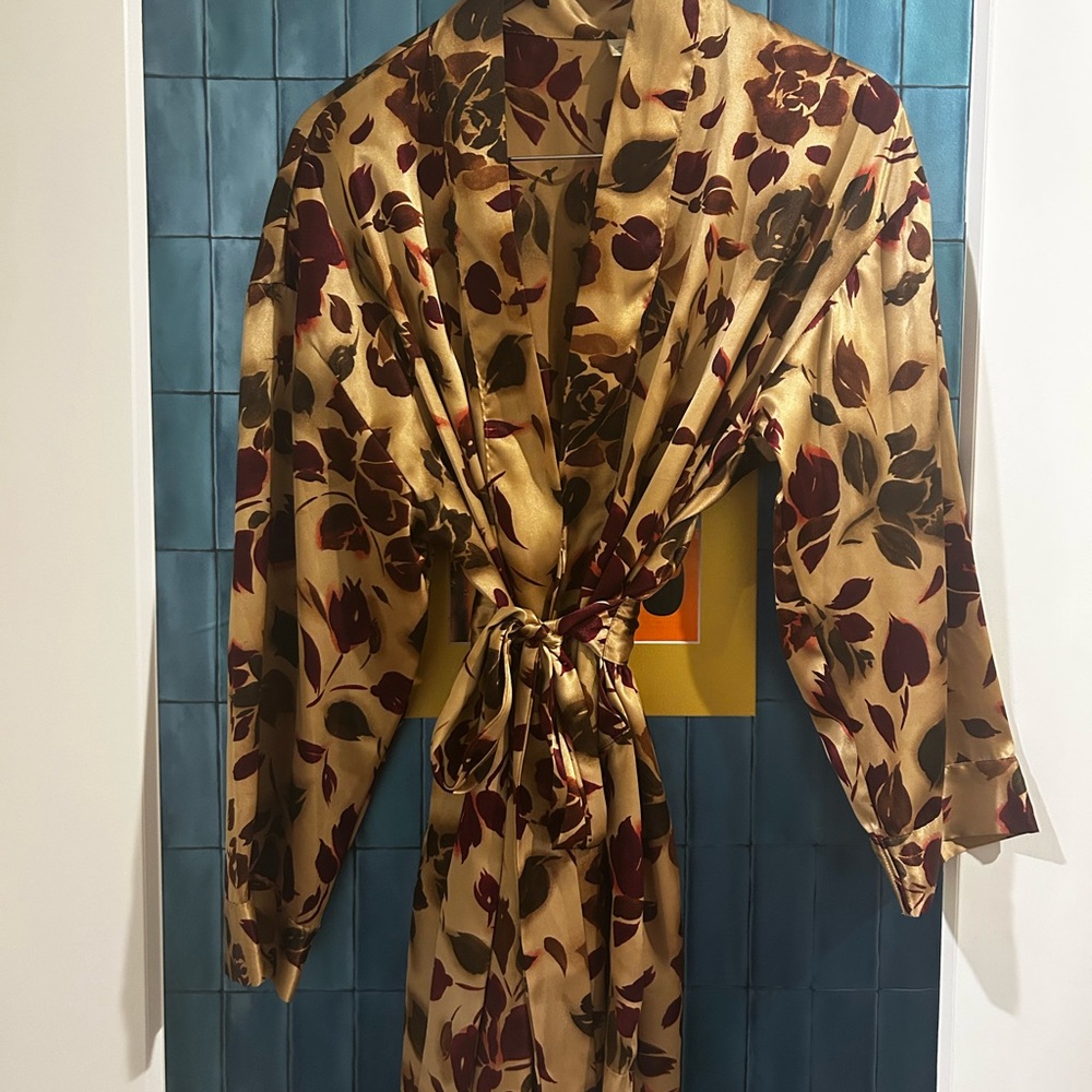 Victoria's Secret Gold and Burgundy/Plum Floral Robe
